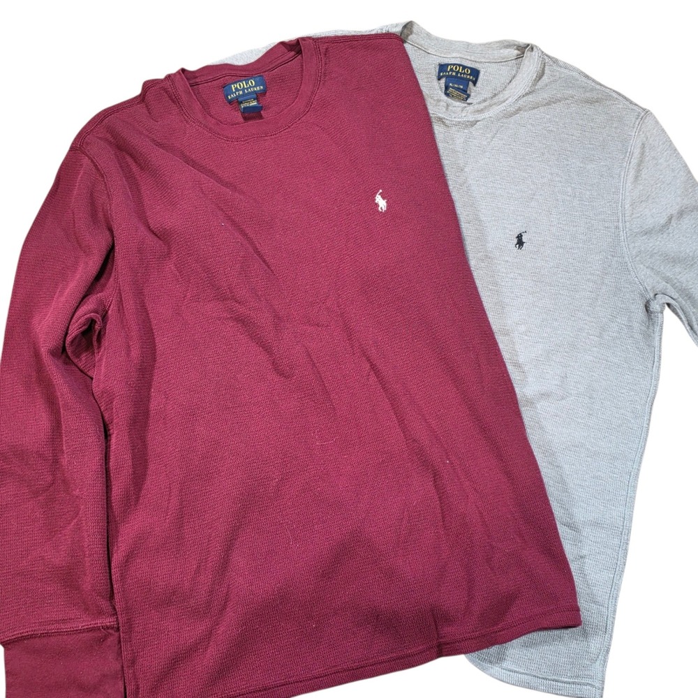 Polo Ralph Lauren Men 2PK Waffle Knit Thermal Shirt XL Burgundy Gray Long Sleeve